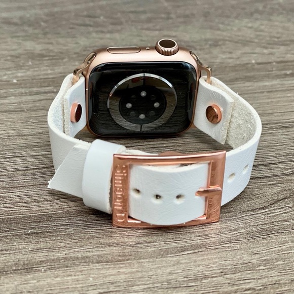 Pearl White Leather Rose Gold Apple iWatch Band